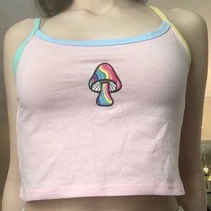 Romwe embroidered mushroom pink cropped tank top